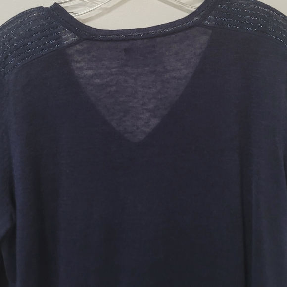 Harris Wilson Navy Blue Linen Knit V-neck Sweater Size Large Long Sleeve Logo . - Picture 10 of 15